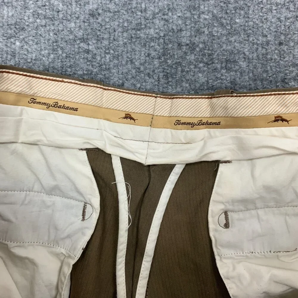Vintage Tommy Bahama Pant Mens 34X28 Brown Silk Blend Pleated Front Relaxed Fit